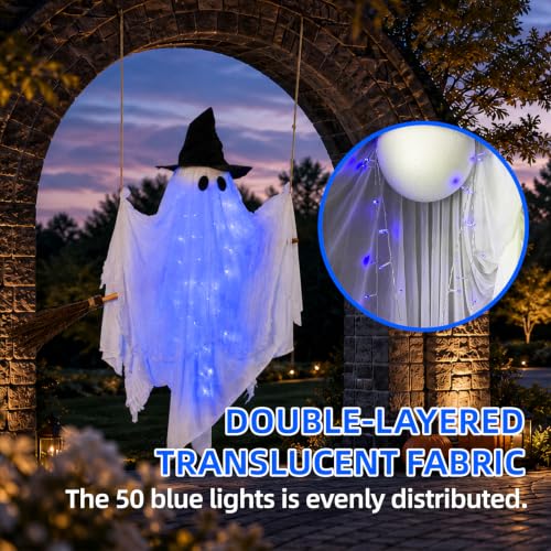 Halloween Ghost on Broom Swing Decorations for Outdoor Porch Tree Balcony by Qumhix - Used condition - Image 5