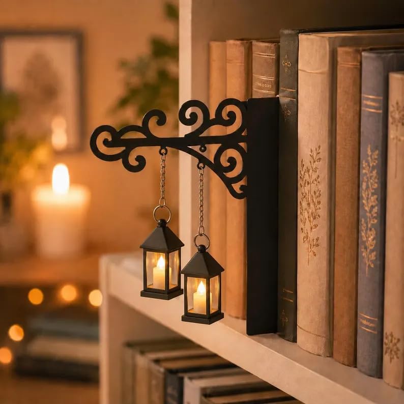 Library Lantern Decorative Bookshelf Lighting Lamp with Warm LED Nightlight，F