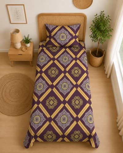 Image of DECORUM Glace Cotton Single Bedsheet with 1 Pillow Cover | Soft, Durable, Lightweight & Skin-Friendly Fabric| Suitable for Single /Diwan Bed Size