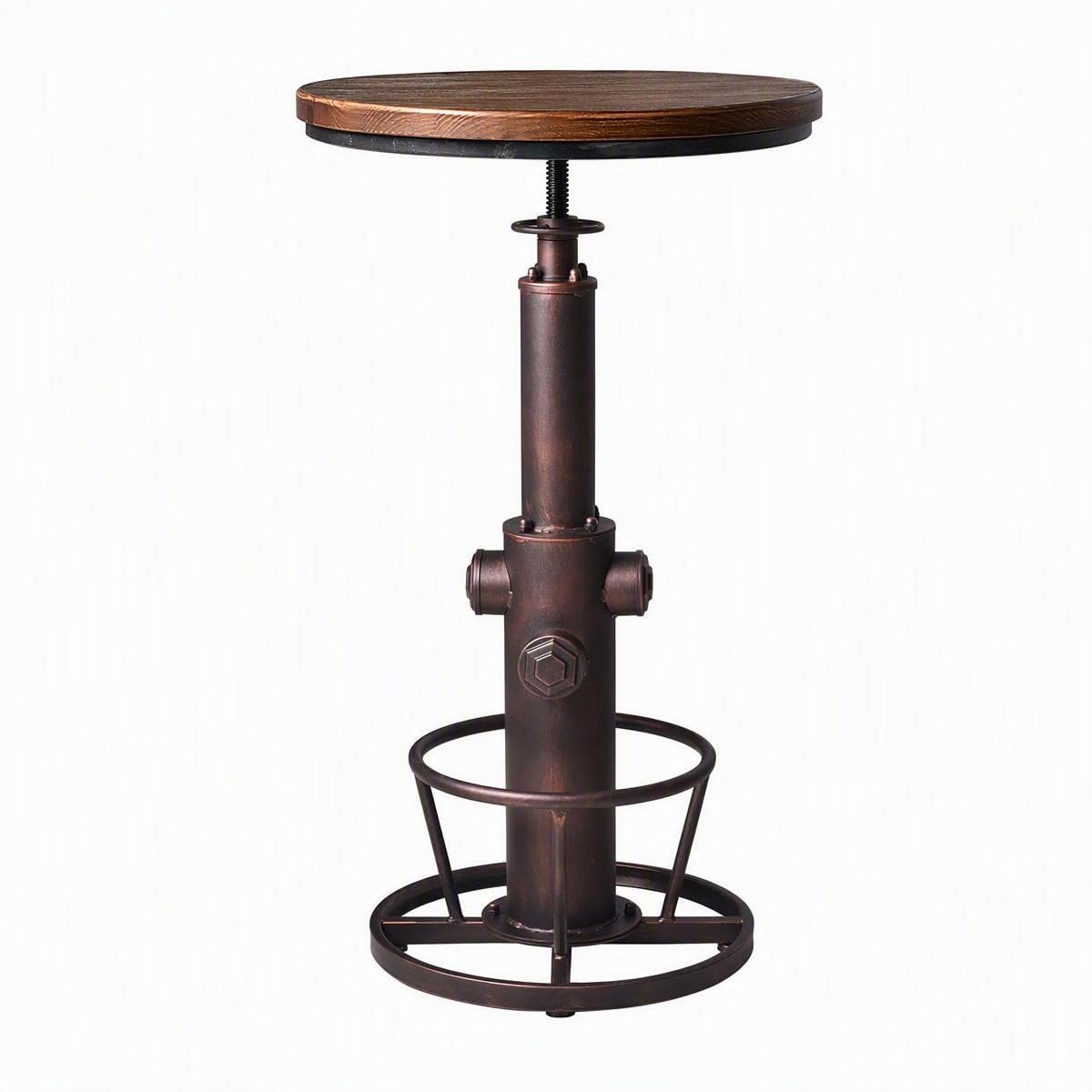 LOKKHAN Industrial Bar Table 38.6"-48.4" Height Adjustable Swivel Round Wood Tabletop 23.7" Dia, Kitchen Dining Office Coffee Bistro Pub Table