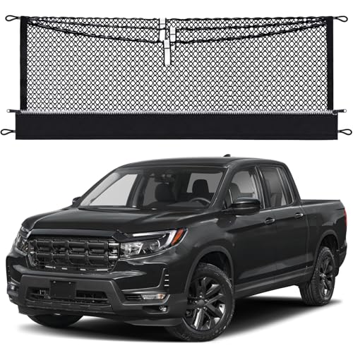 3-Layer Cargo Net for Honda Ridgeline 2017-2026 Zipper Bag Truck Bed Net for Groceries Heavy Duty Oxford Cargo Organizer Storage Nets with Carabiners