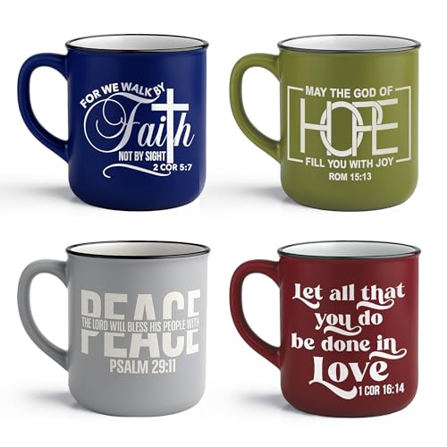 Set de 4 tazas cristianas de cerámica con versículos bíblicos miniatura 1