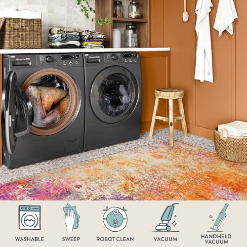 Lahome Modern Abstract Washable Living Room Rug, Colorful 8x10 Area Rugs for Bedroom Girls Kids Non Slip Low Pile, Large Soft Indoor Accent Carpet for Dining Room Table Home Decor