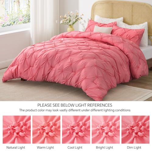 Image of BEDELITE Twin Comforter Set Strawberry Pink,Lightweight & Soft Comforter | Pintuck Boho Bedding, Warm & Cute Bed Set for All Season,With 1 Pillowcase