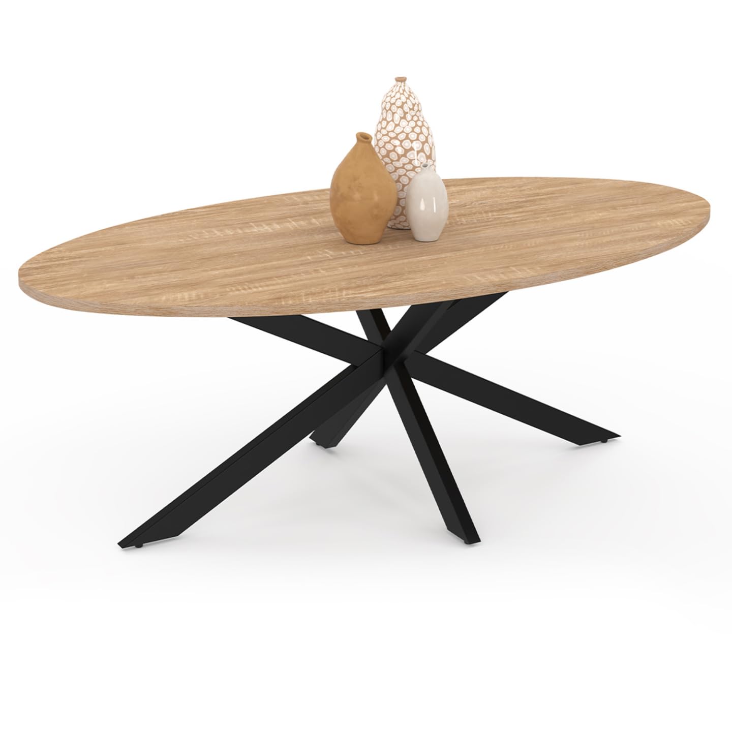 IDMarket - Mesa de centro ovalada Alix, 110 cm, pie de araña, madera y negro