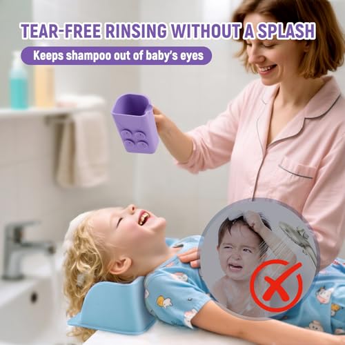 Image of Baby Bath Rinse Cup with Suctions, 100% Food Grade Silicone, Rinser to Wash Hair and Body with Easy Grip Handle