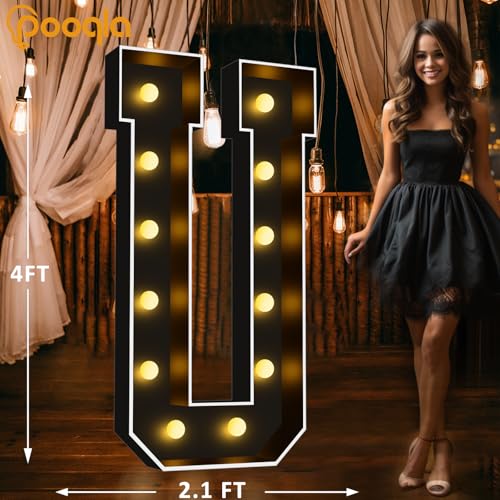 Image of Pooqla 4FT Marquee Light Up Letters, Black Large Letter U Party Decorations | LED Marquee Letters 4 Feet Tall, Black Giant Mosaic Letters Gift for Boys Men Birthday Anniversary Wedding Decoration