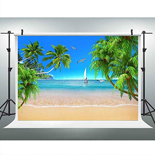Tropical Seaside Scenery Photography Backdrop Palm Trees Boat Beach Background for Themed Party Baby Children Photo Studio Props 9x6ft Backdrops LULX016 Photocall