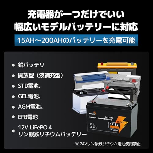 リョクエン（LVYUAN）【正規品】 全自動パルスバッテリー充電器 定格20A 12V/24V鉛/12Vリチウム電池両用 パルス充電器 パルス修復 [ PSE取得済み] 緊急時 全自動 スマート充電 サルフェーション除去(脱硫) AGM/GEL車充電可能 12V LiFePO4 リン酸鉄リチウム電池対応 バイク・自動車・農機・小型船舶など 日本語説明書 BC-200PRO