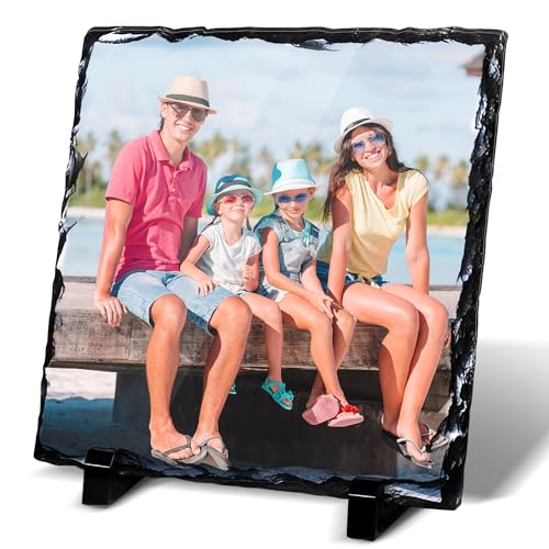 Personalised Photo Slate, 15 x 15cm - Square-Shaped Rock Slate Pictures, Glossy Print & Full Colour Finish - Personalised Picture Gifts in Natural Rock Slate with Carved Edges for Home & Office
