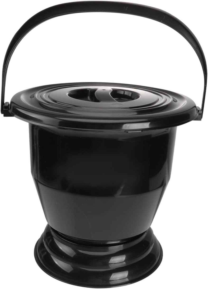CALLARON 1pc Portable Plastic Bed Pan Handle Household Spittoon for Adults Elderly and Pregnant Women Easy to Carry Night Urine Pot Lid Black
