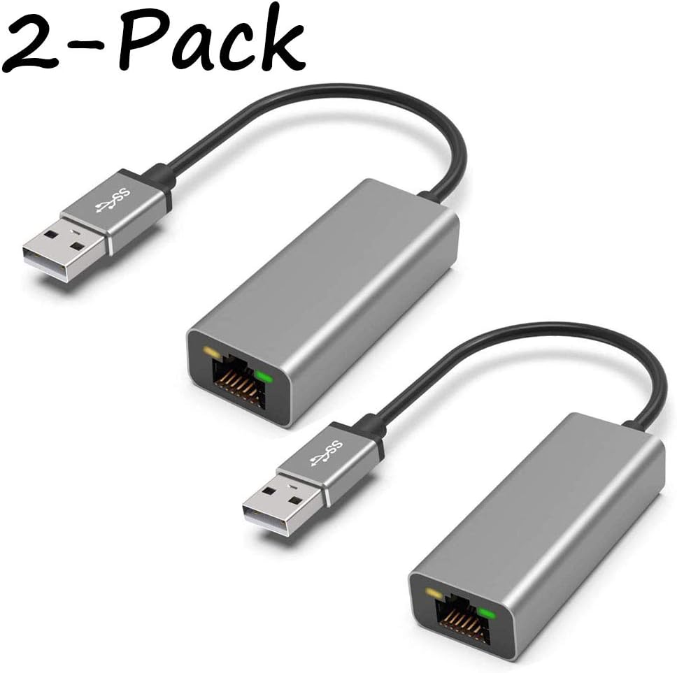 USB 2.0 to Ethernet RJ45 Network Adapter 100/10 Mbps Internet Adapter 2Pack, USB to Ethernet Adapter Cable for Windows, Mac,macOS-Aluminum Space Gray