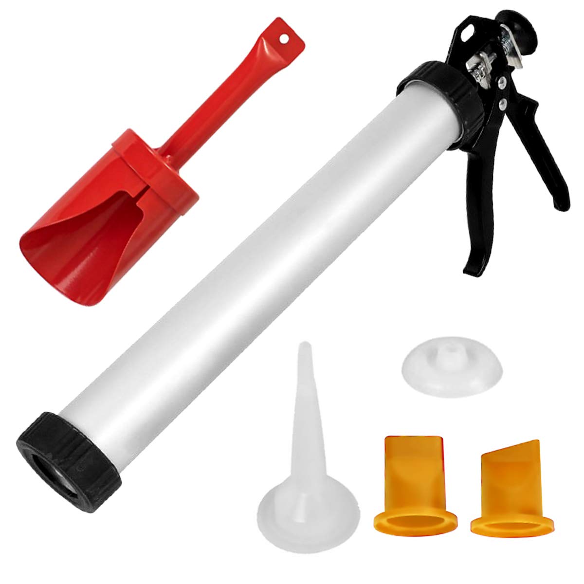 Rapide Silver Gun, Yellow Nozzles | Professional Mortar & Grouting Gun Set | 470Mm Brick Pointing And Tile Cement Applicator Caulking | Roughneck Seal Building Industry Diy Tool