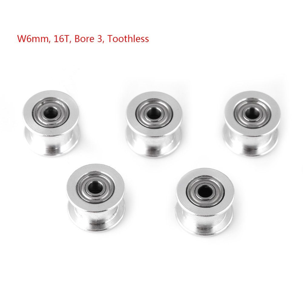 Aluminiowe koło pasowe rozrządu do drukarki 3D - 5-częściowy zestaw, 2GT, otwór 3 mm/5 mm, 16/20/zęby bezzębne, szerokość paska 6 mm/10 mm (W6 mm 16T otwór 3 bezzębny)