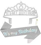 ACO-UINT Birthday Crown for Women, Silver Birthday Headband Birthday Sash It's My Birthday Crown,...