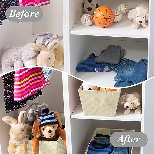 Image of Simplify Large Woven Strap Tote | Decorative Storage Basket | 2 Handles | Organization | Closet | Bedroom | Bathroom | Nursery | Accessories | Toys | Gifts | 4 Pack | Ivory
