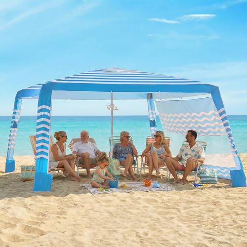 Zeraty Beach Cabana 8'×8', Portable Beach Canopy with Side Wall, Easy Pop Up UPF 50+ Silver-Coated...