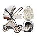 KHUY Passeggino Leggero Reclinabile Chiusura, Passeggino per Bambole, Carrozzina Bambola Carrozzine Passeggini 2 in 1 con Coperchio di Pioggia Passeggino, Piede, Zaino, Tappetino (Color : Beige 1)
