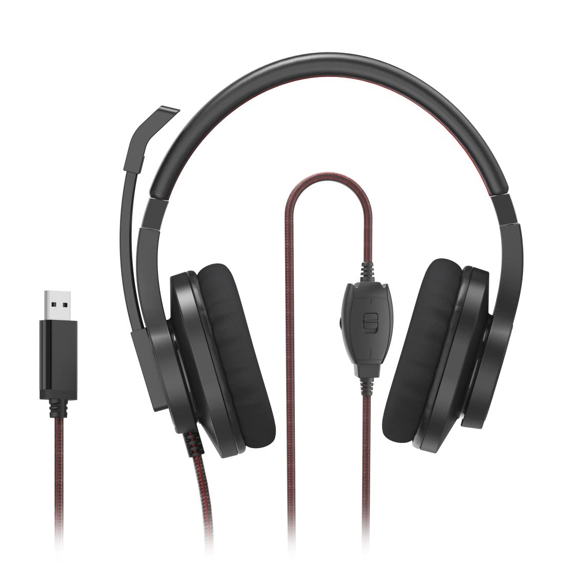 Hama Cuffie con microfono (cuffie cablate USB A, Aux, stereo con cavo, cuffie Over Ear PC con braccio microfono e fascia per il collo, cavo audio da 2 m, colore: nero