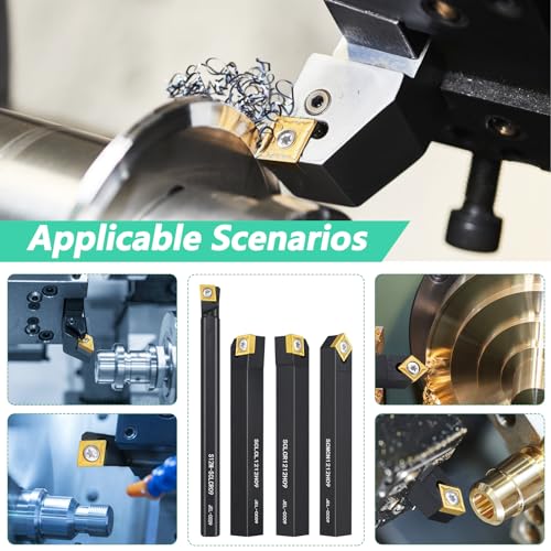 Donken Drehmeißel Set 12mm, 4er Drehmeißel aus Hartmetall, S12M-SCLCR09, SCLCR1212H09, SCLCL1212H09, SCCMN1212H09 Bohrstange Drehwerkzeughalter mit CCMT09T304 und T15 Schraubenschlüsse