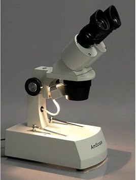 AmScope SE305R-A-E Digital Forward-Mounted Binocular Stereo Microscope, WF10x Eyepieces, 10X/30X Magnification, 1X and 3X Objectives, Upper and Lower Halogen Light Source, Arm Stand, 120V, Includes 0.3MP Camera and Software