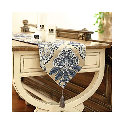 Chemin de table coton lin bleu chic 210cm pour table basse salon