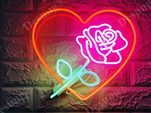 Best Quality 🔥 Desung Brand New 14" Romantic Flower Rose Love Sweet Heart Custom Design Decorated Acrylic Panel Handmade Man Cave Neon Sign Light WB07