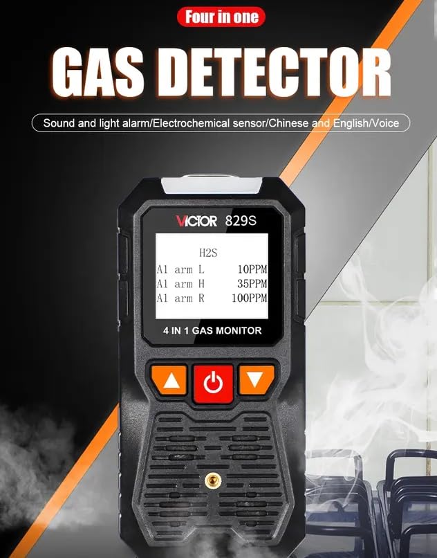 VICTOR 829S Compound Gas Monitor Combustible Gas (LEL) Oxygen (O2) Hydrogen Sulfide (H2S) Carbon Monoxide (CO) Gas Detector(VICTOR 829S)