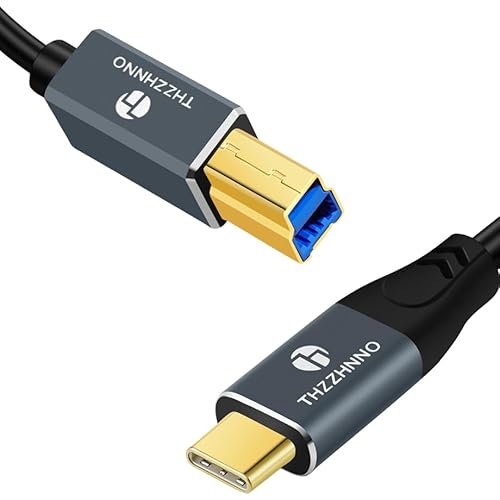 Thzzhnno USB B to USB C スパイラル ケーブ 5Gbps プリンター/スキャナー接続用 USB-C to USB-B伸縮式 MIDIケーブル MacBook・PC・ノートPC・MIDIキーボード・DJコントローラー・DAC・HP/Canonプリンター対応 （85 mm～1 m延長）