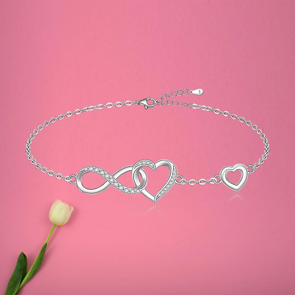 Fenthring Infinity Bracelet Heart Bracelets for Women Sterling Silver 925 Adjustable Infinity Heart Jewelry for Birthday - Image 5