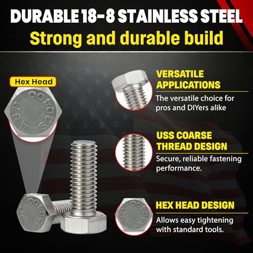 Image of Stainless 7 /16-14 x 1-1 /4 inch Hex Head Bolts (3 /4 inch to 5 inch Lengths Available in Listing), 304 Stainless Steel, 10 Pieces (7 /16-14 x 1-1 /4 inch)