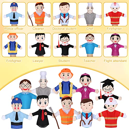 image for Lenwen 10 Pcs Hand Puppets Set for Kids 12.2'' Multicultural Hand Pupp