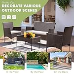 Greesum Patio Furniture 4 Pieces Conversation Sets Outdoor Wicker Rattan Chairs Garden Backyard Balcony Porch Poolside loveseat with Cushion and Glass Table, Brown and Beige - Image 4