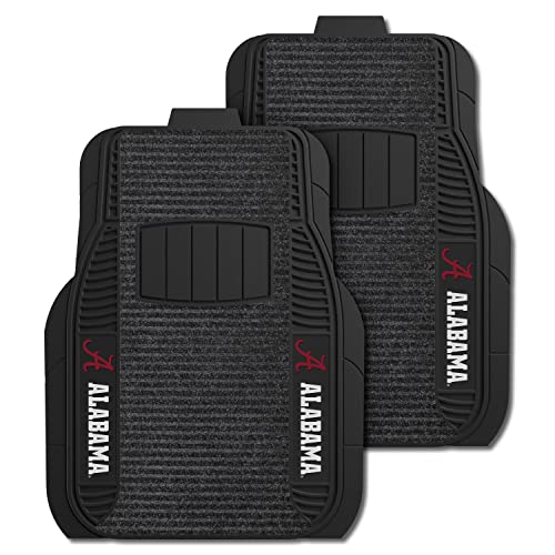 Fanmats 13491 Alabama Crimson Tide 2-Piece Deluxe Car Mat Set, Vinyl Trim And Colored Team Logo, Dual Rib Charcoal Carpet, Trimmable Edges #TOP25