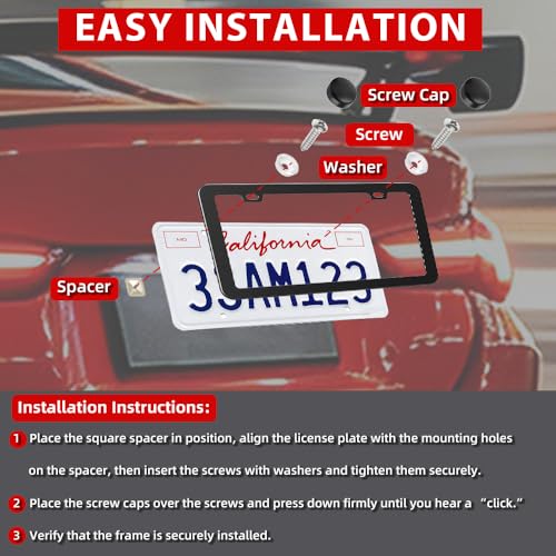 Black Steel License Plate Frame 2 Pack, Heavy Duty Rust Proof Car Tag Frame with Screws,Slim Matte Finish for Front Rear Fits All US Vehicles — view 5