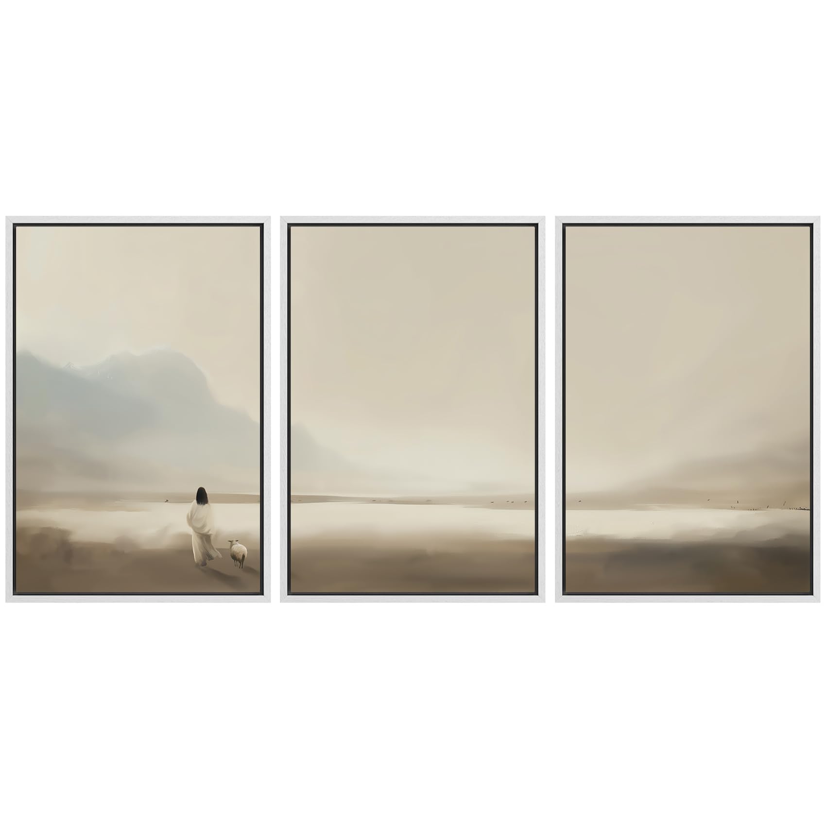MUDECOR Framed Wall Art Print Set Serene Coastal Landscape Minimalist Illustrations Modern Art Boho Decorative Colorful Chic for Living Room, Bedroom, Office - 16"x24"x3 White