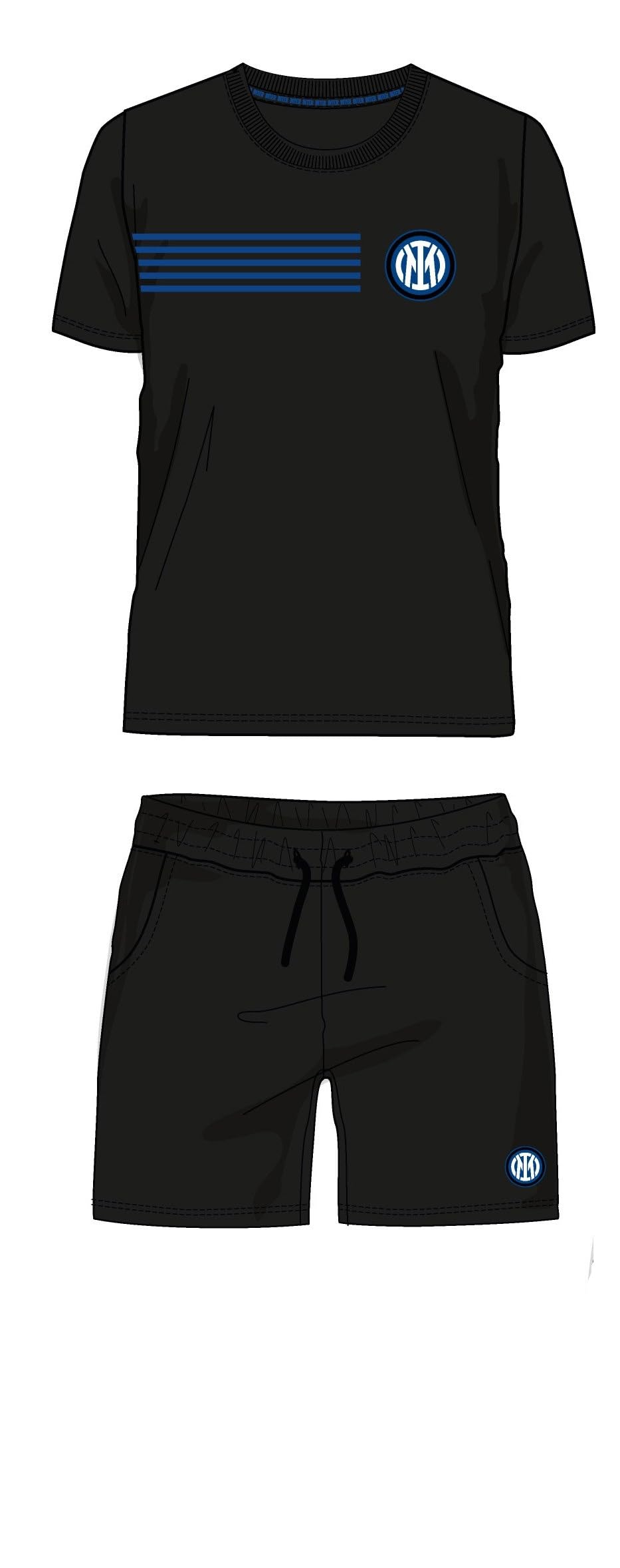 hermet Pigiama Corto Girocollo Inter, Maglia Manica Corta in Jersey + Pantaloncino in French Terry, Prodotto Ufficiale