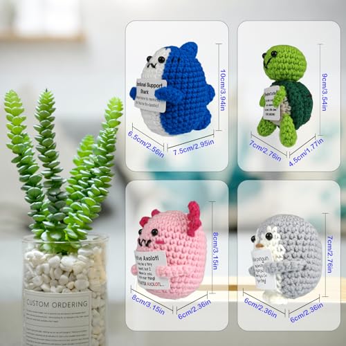 SZMDLX 4Pcs Positive Crochet Penguin Set, Handmade Pocket Hug Emotional Support Gift Dolls Stress Relief Anxiety, Positive Penguin,Shark,Axolotl,Turtle Gifts for Women, Men,Teacher, Colleagues - Image 6