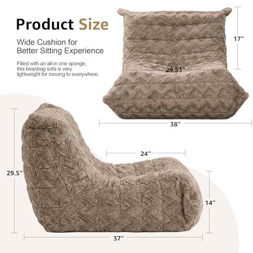 Image of Hobestluk Adults Bean Bag Chair Faux Fur BeanBag Couch for Living Room | Brown Chevron,Ergonomic Design,Memory Foam,UltraSoft,Anti-slip Bottom,No Assembly Required,Decorative Style for Living Room