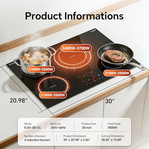 Image of Ranein 30 Inch 4 Burner Induction Cooktop, 7800W, 240V
