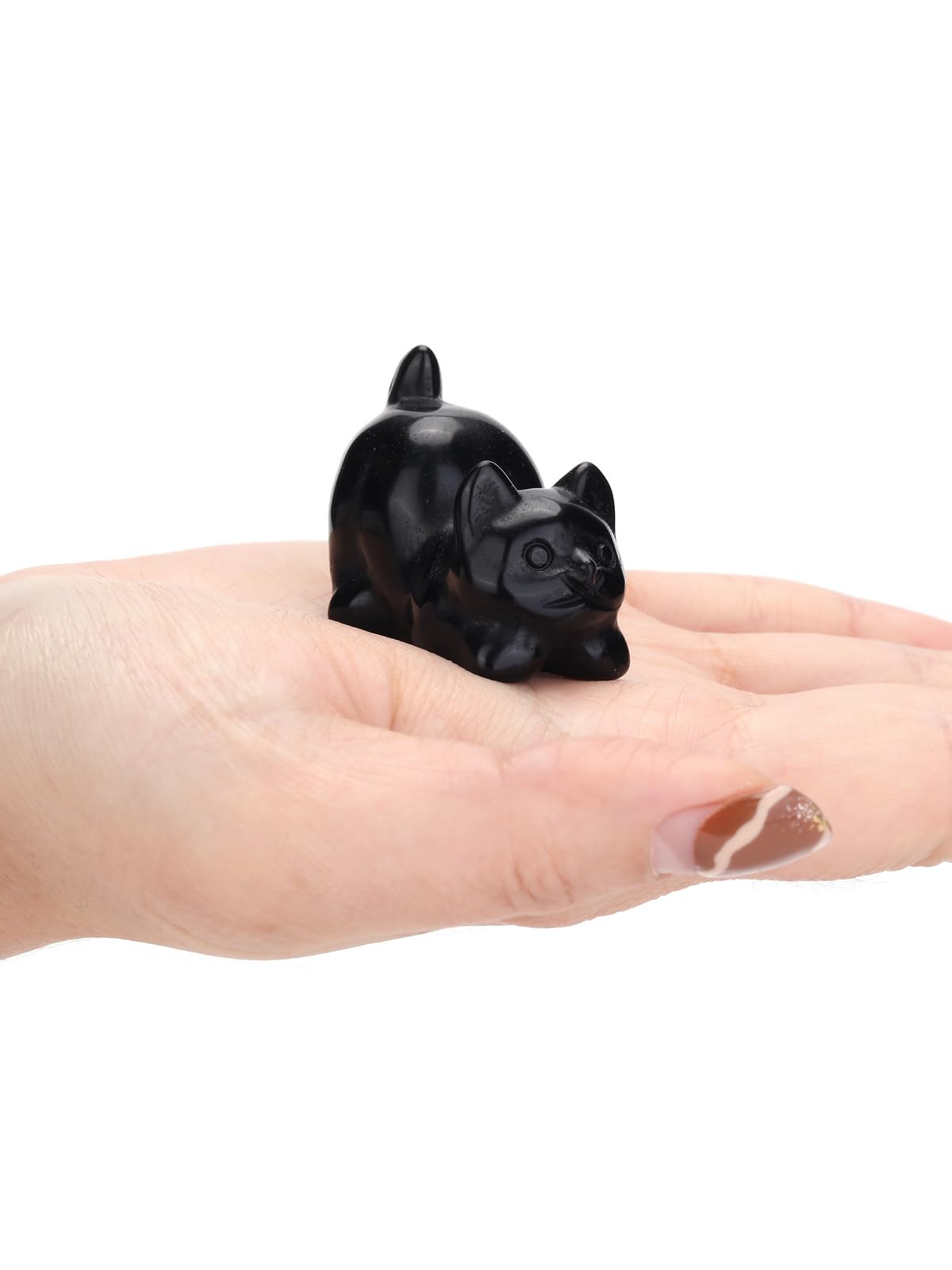 Black Obsidian Cat Statue - Crystal Carved Decor For Home & Office