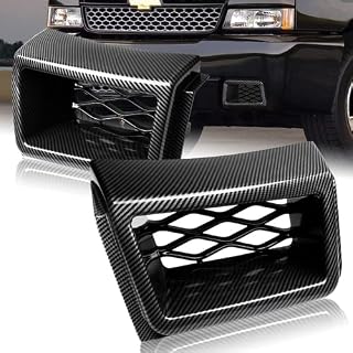 HK5 2 Pieces SS-Style Air Duct Vent Front Bumper Caliper Compatible with 2003-2007 Chevrolet Silverado 1500, 2004 2005 2006 (Painted Carbon Style)
