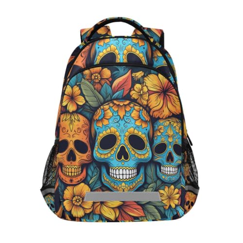 Cartable sac à dos ecole crânes floraux colorés étudiant voyage