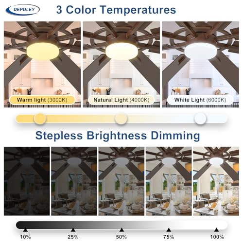 Image of Depuley 72-Inch Ceiling Fan with Light: Modern 8-Blade Brown and Wood Grain Indoor Outdoor Fans with Remote App Control Dimmable Light - Ultra Quiet DC Motor Reversible 6 Speed Timer