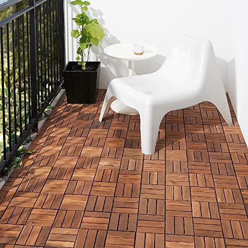 20 Dalles de Terrasse en Bois Clipsable Resistant Aux Forte et Basses Températures 31 X 31 cm Revêtement Extérieur Pour Jardin Balcon Piscine