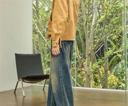 Men Wide Leg Straight Denim Pants Winter High Waisted Baggy Casual Korean Style Wash Jeans4