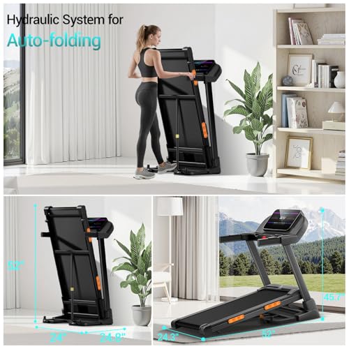 Image of Foldable Incline Treadmill with 20% Auto Incline for Small Spaces Apartments, 3.5 /4.0HP 400LBS Capacity Under Bed Treadmill, Portable Running Machine for Home Workout
