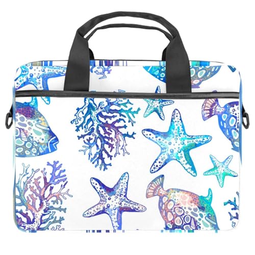 Sac ordinateur 13-14 pouces motif poisson et étoile de mer | Housse bandoulière portable étanche