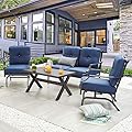 PatioFestival 4 Pices Patio Furniture Conversation Set,Metal Outdoor Furniture Set w/All Weather Cushioned Loveseat,Poolside Lawn Chairs,Coffee Table