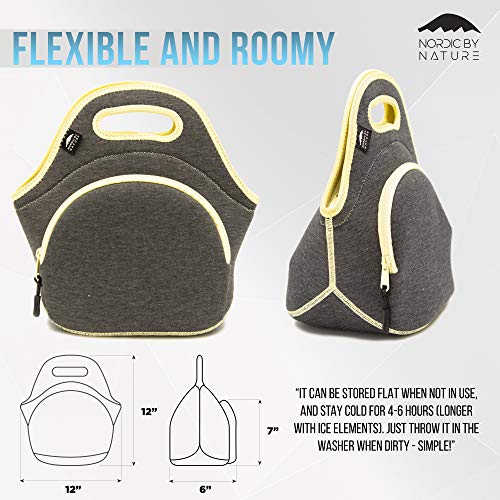 Lunch Bags For Women & Lunch Boxes For Kids | Nordic By Nature Premium Insulated Lunch Box Extra Thick Neoprene, Soft Cotton Feel, Premium Stitching, Outside Pocket, Washable (M) Yellow #TOP2